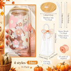 Mumufy 16 Sets Boho Daisy Cute Glass Cups Bulk with Lids and Straws 16 O - Image 2
