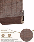 32" W x 72" H Cordless Bamboo Roller Shades for Interior, Coffee - Image 5