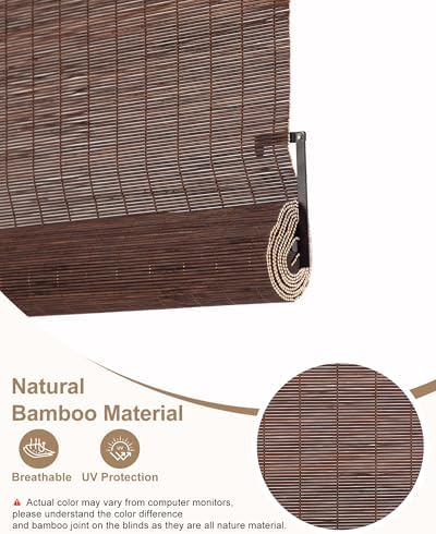 30" W x 72" H Cordless Bamboo Roller Shades for Interior, Coffee - Image 5