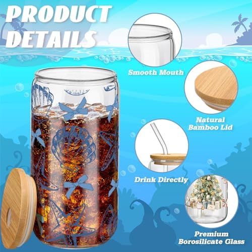 Teenyyou 12 Set of Glasses with Bamboo Lid and Glass Straw 16 oz(Shell) - Image 4
