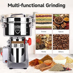 Goldtouch 2000g Grain Mill Grinder 3600W Electric Stainless Steel Grain Grinder High-Speed Pulverizer Powder Machine for Dry Wheat, Oats, Corn, Pepper and Coffee Beans (2000g Swing Type) - Image 2
