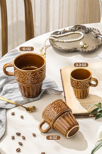 Ceramic Coffee Cups, Coffee Mugs Set of 4, 12 OZ Ceramic Mugs, Stackable Mug, Brown, Microwave & Dishwasher Safe for Hot Drinks Cocoa Latte, Perfect for Daily Use Gathering & All Holiday Gifts - Image 5