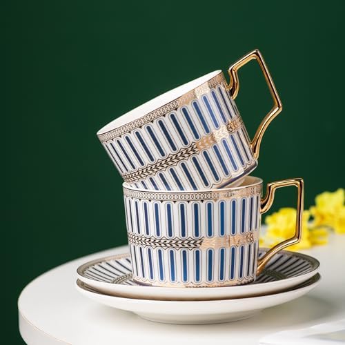 CwlwGO-Bone China Blue And White Tea Cup Sets,Ceramic Cup and Saucer Service for 4,Elegance Afternoon teapot and cup Set,Tea Sets for Women, Tea Cups and Saucer Set for Adults. - Image 2