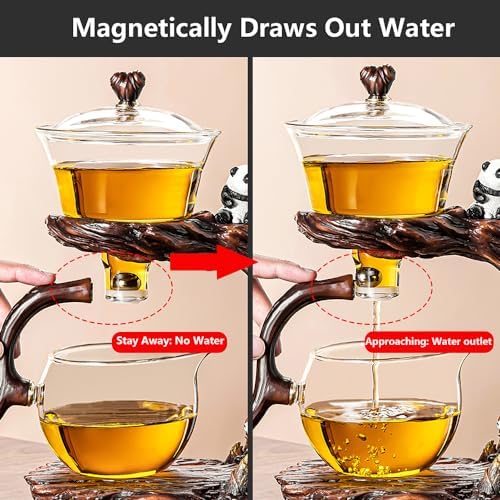 Lazy Kungfu Drip TeaPot, Heat Resistant Tea Set, Semi-Automatic Glass Teapot Suit for Magnetic Water Flow Wooden Glass Teapot Set - Image 3