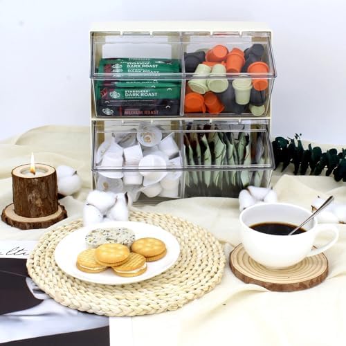 Bokelai Creamer Holder Plastic Tea Bag Organizer with Lid Large Capacity K Cup Countertop Organizer Versatile Desk Storage Station for Capsule Suger Pods Face Mask Cream/Clear - Image 5