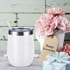 12 Pack Stainless Steel Wine Tumblers, 12Oz Double Wall Vacuum Insulated Wine Tumblers with Lids and Straws, Stainless Steel Stemless Wine Glasses for Coffee, Wine, Cocktails, Champaign, White… - Image 5