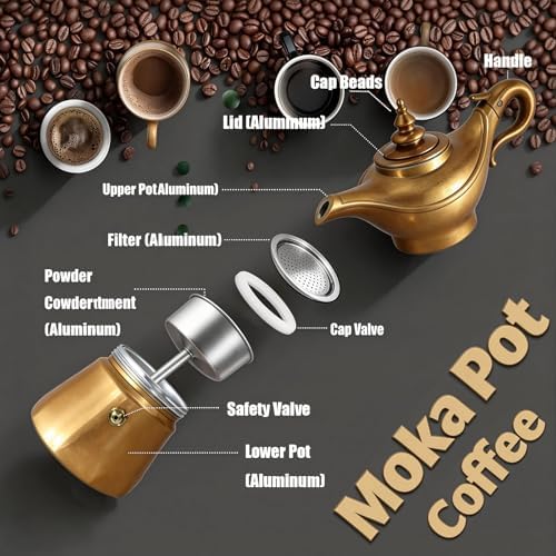Aladdin's Lamp Moka Pot Stovetop Espresso Maker Espresso Mocha Coffee Maker (Natural Silver, 3 Cups) - Image 5