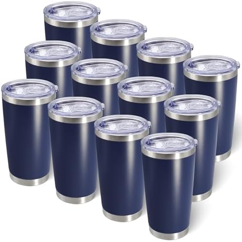 20oz Tumbler with Lid Stainless Steel Tumblers Insulated Mug Navy 12P by AIANJI