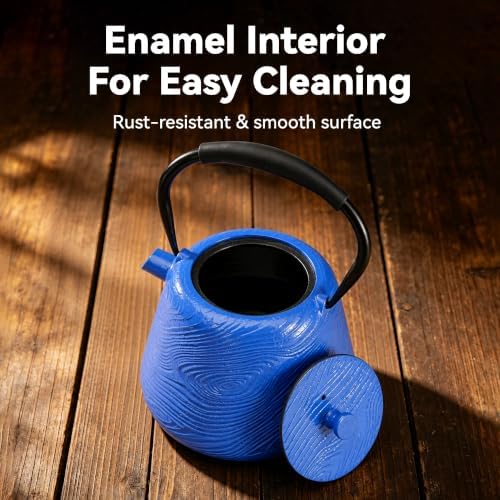 Cast Iron Teapot 34 oz (1000 ml) with Infuser, Water Wave Design, Blue - Image 2