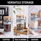 uxcell Airtight Glass Canister with Bamboo Lid & Spoon, Glass Coffee Bean Storage Container 1200ml/40oz Kitchen Pantry Sealed Freshness for Grounds Tea Cereal Sugar, Blue - Image 5