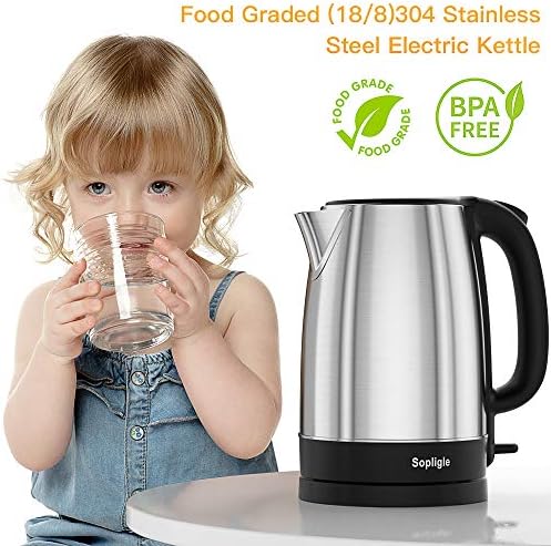Electric Kettle,Sopligle Stainless Steel BPA-Free Hot Water Boiler, Potable Fast Water Kettle with Auto Shutoff, Boil-Dry Protection, Fast Boiling, 1.7L,1500W (Silver) - Image 2