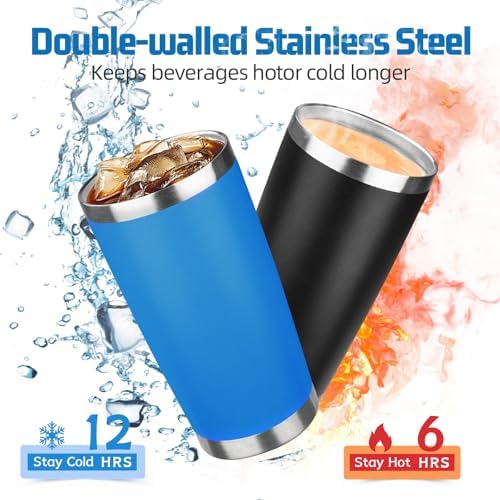 20 oz Tumbler with Lids and Straws, Stainless Steel Insulated Travel Coffee Mug, Double Wall Vacuum Insulated Tumblers, Powder Coated Coffee Tumbler for Cold & Hot Drinks (Mix Color-7) - Image 3