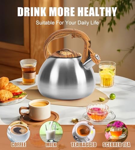 3.2Qt Stainless Steel Whistling Tea Kettle Stovetop, Silver - Image 6