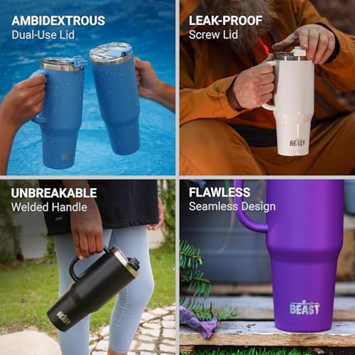 Beast 50 oz Tumbler with Handle Stainless Steel Vacuum Insulated Coffee Ice Cup Double Wall Travel Flask (Blossom Pink) - Image 4