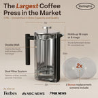SterlingPro 1.75 L 59 oz Black Extra Large French Press Coffee Maker and 2 Pack Replacement Screens Bundle Stainless Steel Double Wall Insulated for Tea and Coffee - Image 4