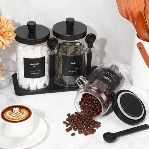 Suclain 3 Pcs Glass Coffee Container Set, 25 oz, Black Bamboo - Image 5
