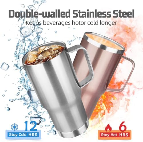 20 oz Tumbler with Handle Stainless Steel Insulated Coffee Mug Tumbler with Lid and Straw Double Wall Vacuum Insulated Coffee Mug Leak Proof Travel Mug Tumbler for Hot and Cold Drink (Silver,4pack) - Image 3