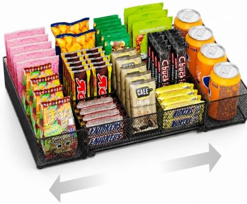 Expandable Snack Organizer, Adjustable Snack Container with 9 Compartments, Kitchen Countertop and Pantry Storage Tray for Tea Bags, Coffee Pods, Candy, and Cookies by NANAGIFTREE
