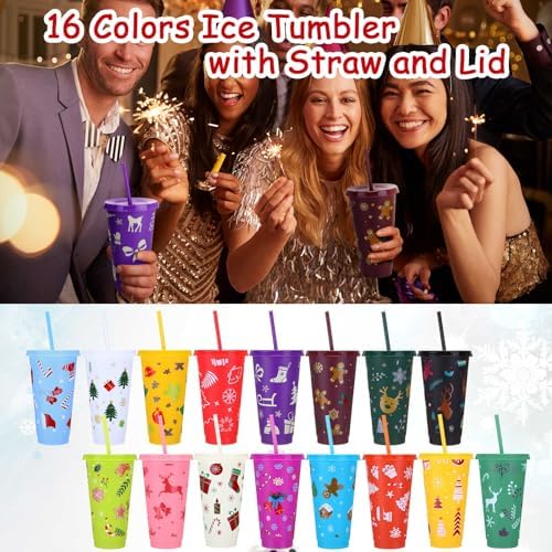 Honeydak 50 Pcs 24oz Christmas Holiday Cup Bulk, Tumbler with Straw and Lid - Image 3