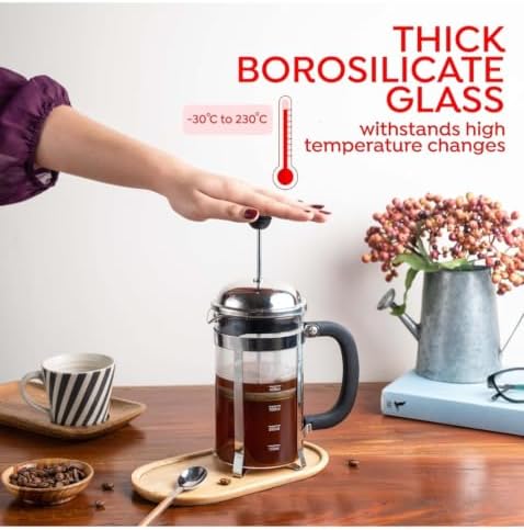 Vintage French Press Coffee Maker 600ml Borosilicate Glass Silver - Image 3