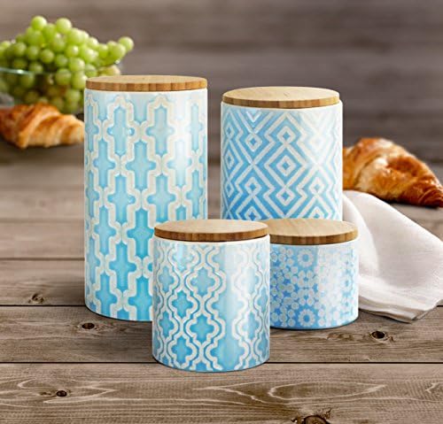 American Atelier Arabesque Canister Set, Ceramic, Blue, 4 Piece (Pack of 2) - Image 2