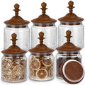 Suclain 6 Pack 17 oz Glass Spice Jars with Dark Wood Lids Vintage Canisters with Flower Pattern Airtight Food Storage Container for Home Kitchen Tea Coffee Spice Pantry Organization Decorations by Suclain