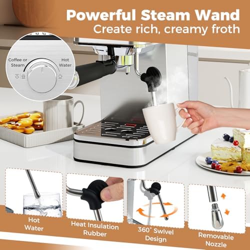COSTWAY Espresso Machine 20 Bar, Compact Stainless Steel Coffee Maker - Image 5
