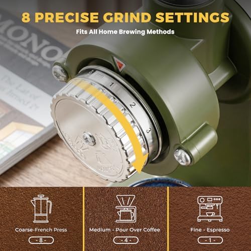 Electric Burr Coffee Grinder, 8 Grind Settings Cream Style Green - Image 2