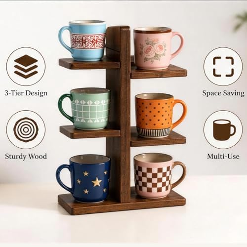 Wooden 3-Tier Countertop Coffee Mug Holder, Coffee Mug Display for Kitchen, Home & Café, Suitable for Storing Cups, Tea Cups & Small Items - Image 5