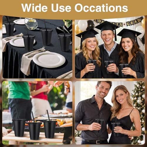 Sieral 60 Pack Reusable Plastic Cups with Lids Straws,Black - Image 6
