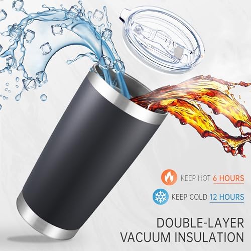 20 oz Tumblers Bulk Stainless Steel Tumbler with Lid Double Wall Vacuum Insulated Coffee Mug 20oz Powder Coated Cup for Hot and Cold Drinks, Black, 12 pack - Image 2