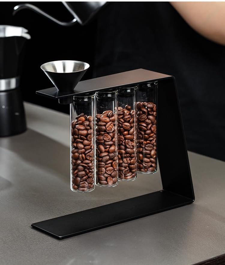 Coffee Bean Cellar Tubes, Espresso Bean Cellars with Stand, with 4 Pcs Glass Tubes, Capacity 15-20g, Metal Bracket, for Home, Office, Coffee Store - Image 6