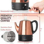 Mixpresso 4 Cup Copper Small Electric Percolator Coffee Pot Stainless Steel - Image 3