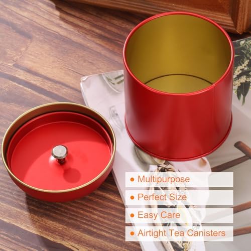 uxcell 6 Pcs Tea Tins Canister with Airtight Double Lids, 8 oz Small Round Tin Can Box, Kitchen Canister Containers for Loose Tea Coffee Candy Spices, Red - Image 4