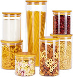 Vtopmart Glass Food Storage Jars, 7 Pack Kitchen Containers with Airtight Bamboo Wooden Lids for Pasta, Cookies, Nuts, Coffee Beans, Cereal, Canisters Set for Flour, Pantry Organization, BPA Free by Vtopmart