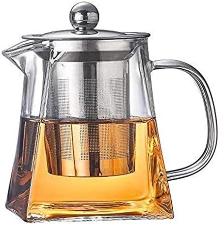 DKULMN Square Glass Teapot, Elegant Square Glass Teapot Removable Infuser, Stovetop Safe Glass Tea Kettle with Heat Resistant for Loose Leaf Tea, Gift for Tea Maker,550ml by DKULMN