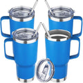 20 oz Tumbler with Handle Stainless Steel Insulated Coffee Mug Tumbler with Lid and Straw Double Wall Vacuum Insulated Coffee Mug Leak Proof Travel Mug Tumbler for Hot and Cold Drink (Sea Blue,4pack) by YEBTSLife