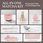 7-Piece Matcha Whisk Set – Ceramic Matcha Bowl with Spout, Bamboo Whisk & Holder, Scoop, Sifter, Tea Towel – Japanese Tea Set & Matcha Starter Kit Gift Box (Pink) - Image 2