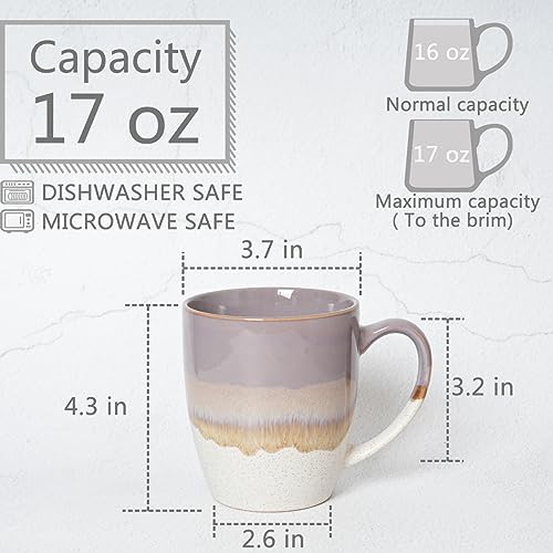 Bosmarlin Ceramic Coffee Mug Set of 4, 17 Oz, Coffee Cups with Big Handle, Microwave Safe, Unique Reactive Glaze - Image 2