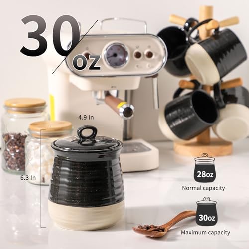 HASENSE Ceramic Food Storage Jar with Airtight Lid, 30 FL Oz Kitchen Canister for Coffee Beans, Tea, Sugar & Candy, Farmhouse Coffee Cookie Container for Kitchen Counter, Black - Image 3
