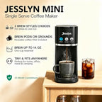 Jesslyn Single Serve Hot and Iced Coffee Maker, Compatible with Multiple Coffee Pods & Ground, Fits Tall Mugs, Over Ice & Strong Brew Function, for Home Office Travel RV Dorm (BLACK) - Image 3