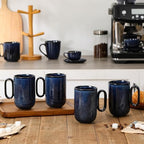vicrays Ceramic Coffee Mug Set - 16 Ounce Large Stoneware Mug for Men Women - Unique Glazed Porcelain Mugs with Handle for Coffee Latte Tea Milk Cocoa - Set of 4 (Blue) - Image 6