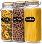 VITEVER [ Taller ] 92oz Glass Jars with Airtight Lid, Large Glass Food Storage Jars, 3 Pack Wide Mouth Airtight Glass Jars for Kitchen Pantry Spaghetti, Square Mason Jars with Labels by VITEVER