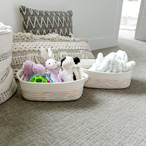 NaturalCozy 5-Piece Rectangle Storage Basket Set- Natural Cotton Rope Woven Baskets for Organizing! Small Basket for Montessori, Baby Nursery, Dog Toy Baskets, Cat Toy Box, Bathroom Organization Bin - Image 4
