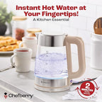 Electric Kettle for Boiling Hot Tea & Water | 1.7L Stainless Steel Borosilicate Glass Boiler With No Plastic, Automatic Shutoff, BPA Free, Fast Heating Technology (Cream) - Image 3