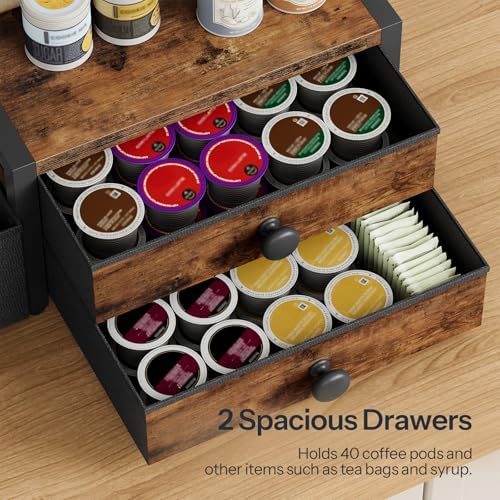 HOOBRO Coffee Mug Tree, 2 Tier Mug Organizer, Coffee Mug Cup Holder with a Sliding Drawer, Mug Display Stand with 8 Hooks, Countertop Holder Rack, Black and Rustic Brown BF04CR01 - Image 4
