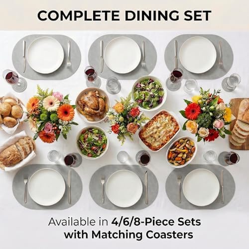 Premium Oval Faux Leather Placemat & Coaster Set with Innovative Cork-Look Printed Base，4/6/8-Piece Sets & 8 Colors，Non-Slip Dining Table Mats for Kitchen Dining - Image 7