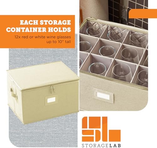 storageLAB Wine Glass Storage Case | Hard Shell Felt Dividers | Cream - Image 5