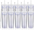 Volhoply 16oz Plastic Skinny Tumbler with Lid and Straw Bulk 10 Pack,Insulated Double Wall BPA Free Matte Acrylic Tumblers,Iced Coffee Travel Reusable Party Cup,Customizable Diy Gifts(Clear,10 Set) by LiveFully%EF%BC%8CDrinkFreely%E2%80%94KeepGoingwithVolhoply%EF%BC%81