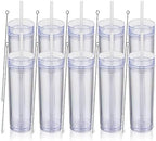 Volhoply 16oz Plastic Skinny Tumbler with Lid and Straw Bulk 10 Pack,Insulated Double Wall BPA Free Matte Acrylic Tumblers,Iced Coffee Travel Reusable Party Cup,Customizable Diy Gifts(Clear,10 Set) by LiveFully%EF%BC%8CDrinkFreely%E2%80%94KeepGoingwithVolhoply%EF%BC%81